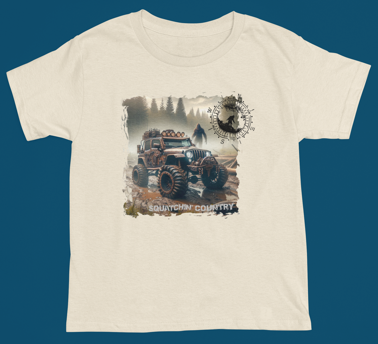 Rustic Bigfoot Jeepin Squatchin' Country t-shirt: Military green / LG / Long sleeve