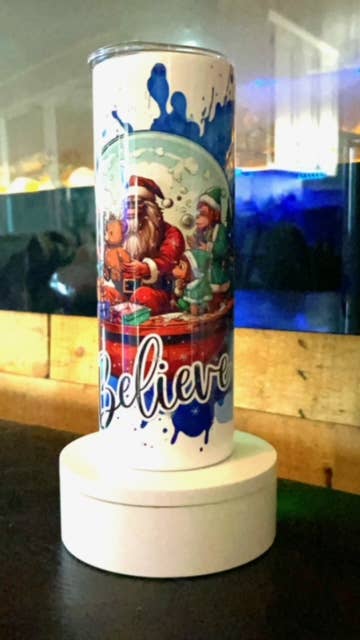 Santa Squatch Snow Globe Christmas scene tumbler 20 oz