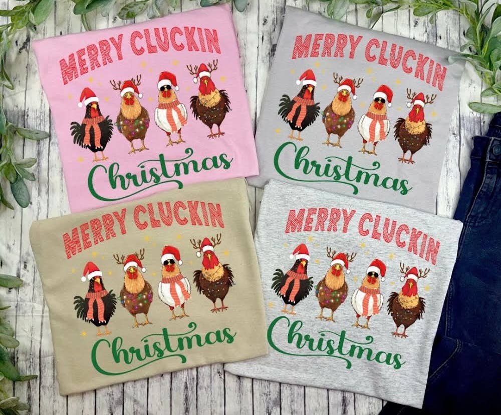 Merry. Cluckin Christmas (T-Shirt): Ash Gray / L