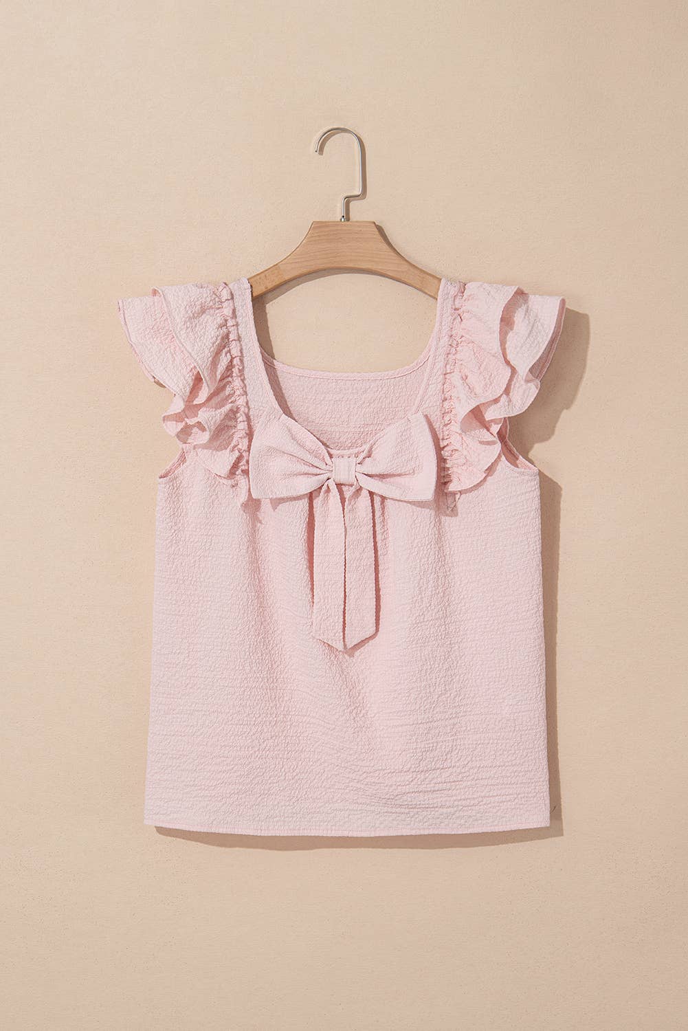 Textured Bow Knot Frilled Butterfly Sleeve Blouse | 3 Colors: Beau Blue / XL