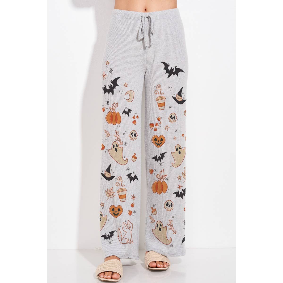 Halloween print rib Hoodie loungewear set p: IVORY / L
