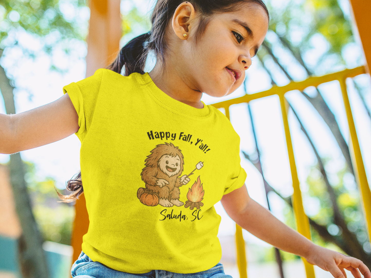 Happy Fall Y'all Bigfoot - youth/toddler shirt (yellow): Yellow / Youth SM