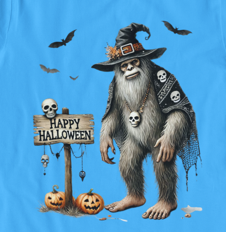 Witch Bigfoot Halloween tshirt (blue): Youth LG