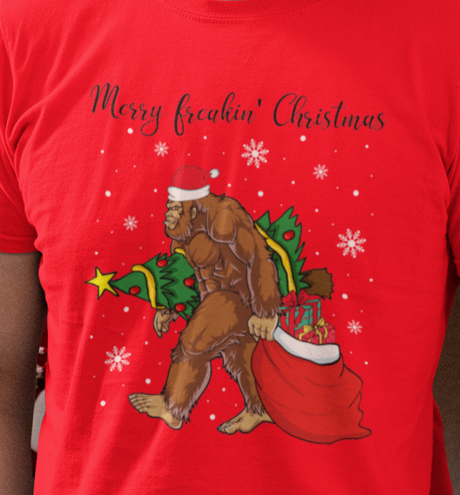 Bigfoot Merry Freakin' Christmas t-shirt (red): XL / Long sleeve