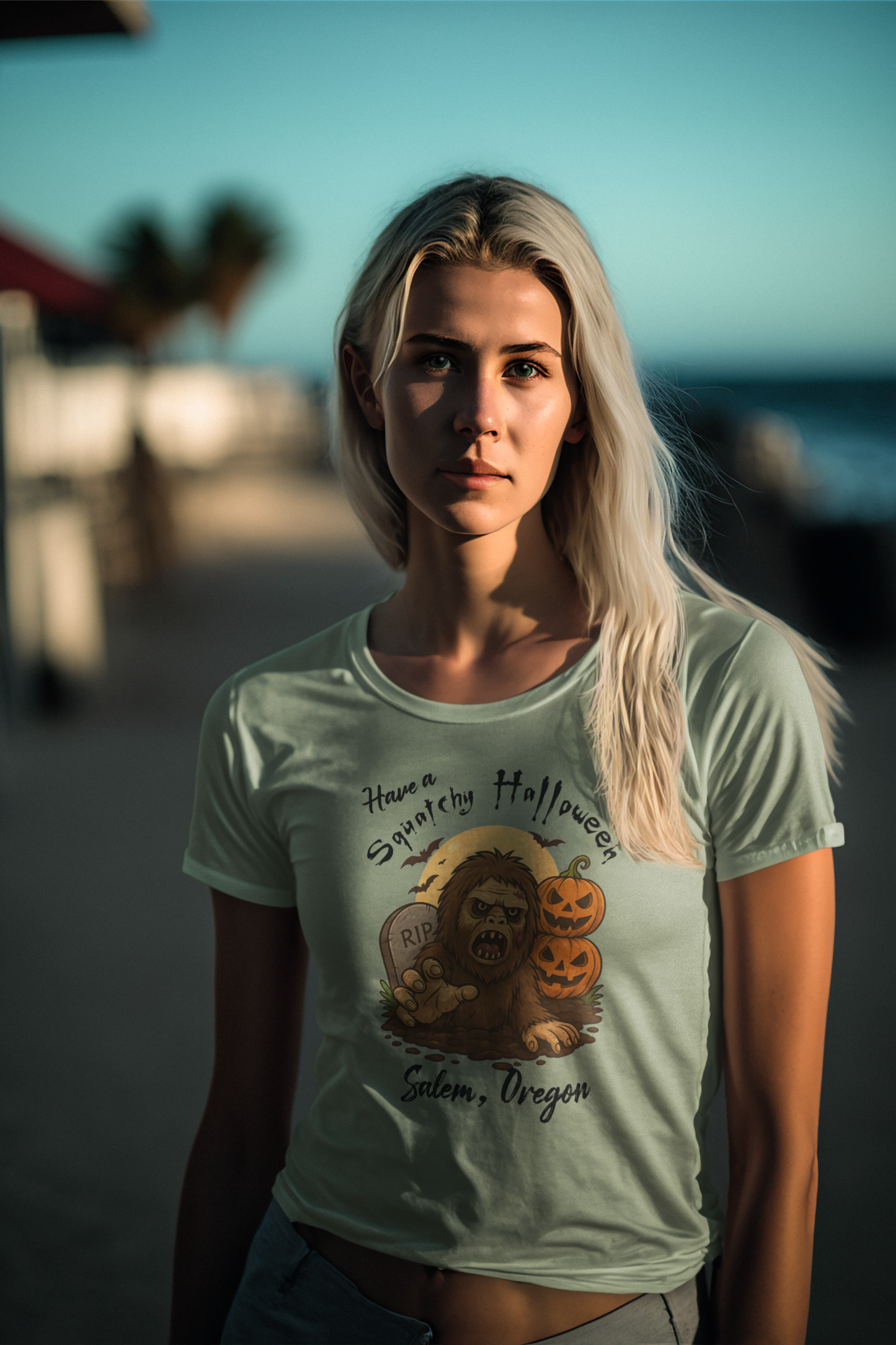 Have a Squatchy Halloween t-shirt (Stonewashed green): Sm