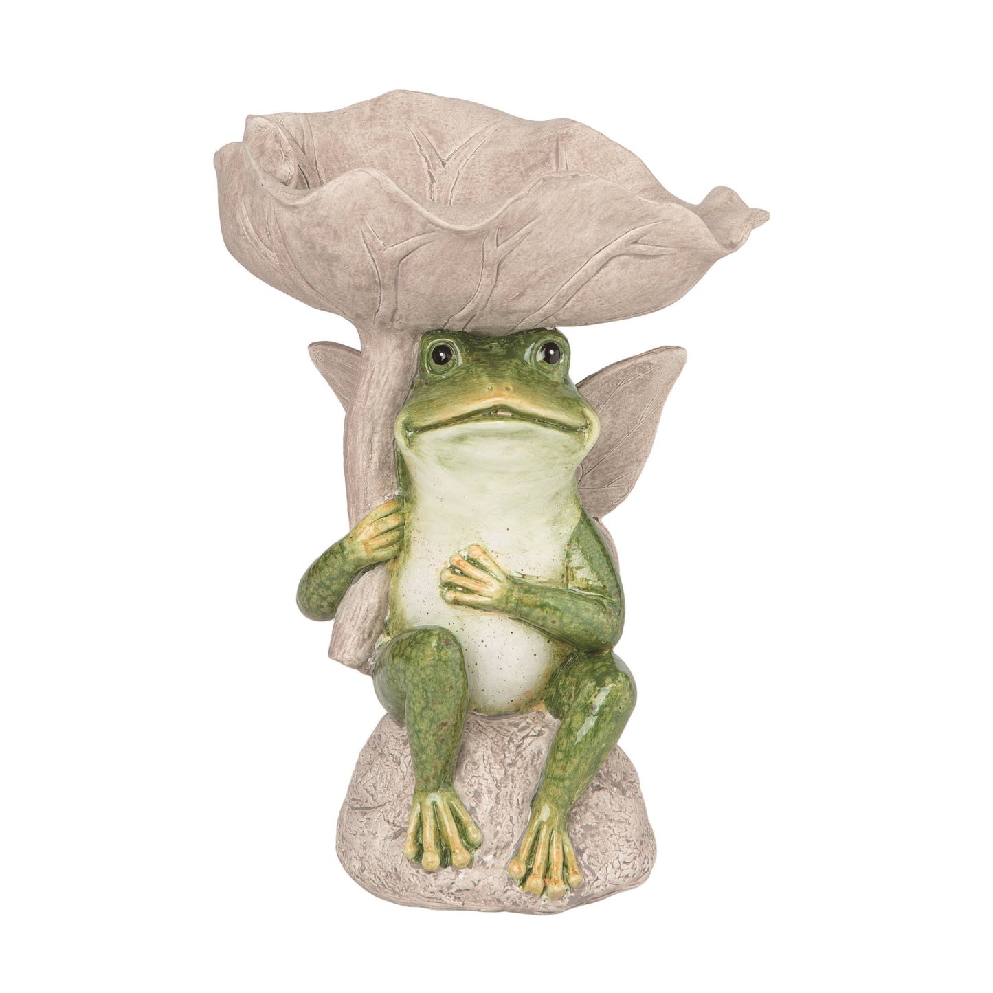 SALE Resin 7.75" Green Spring Frog with Birdbath Garden Dec