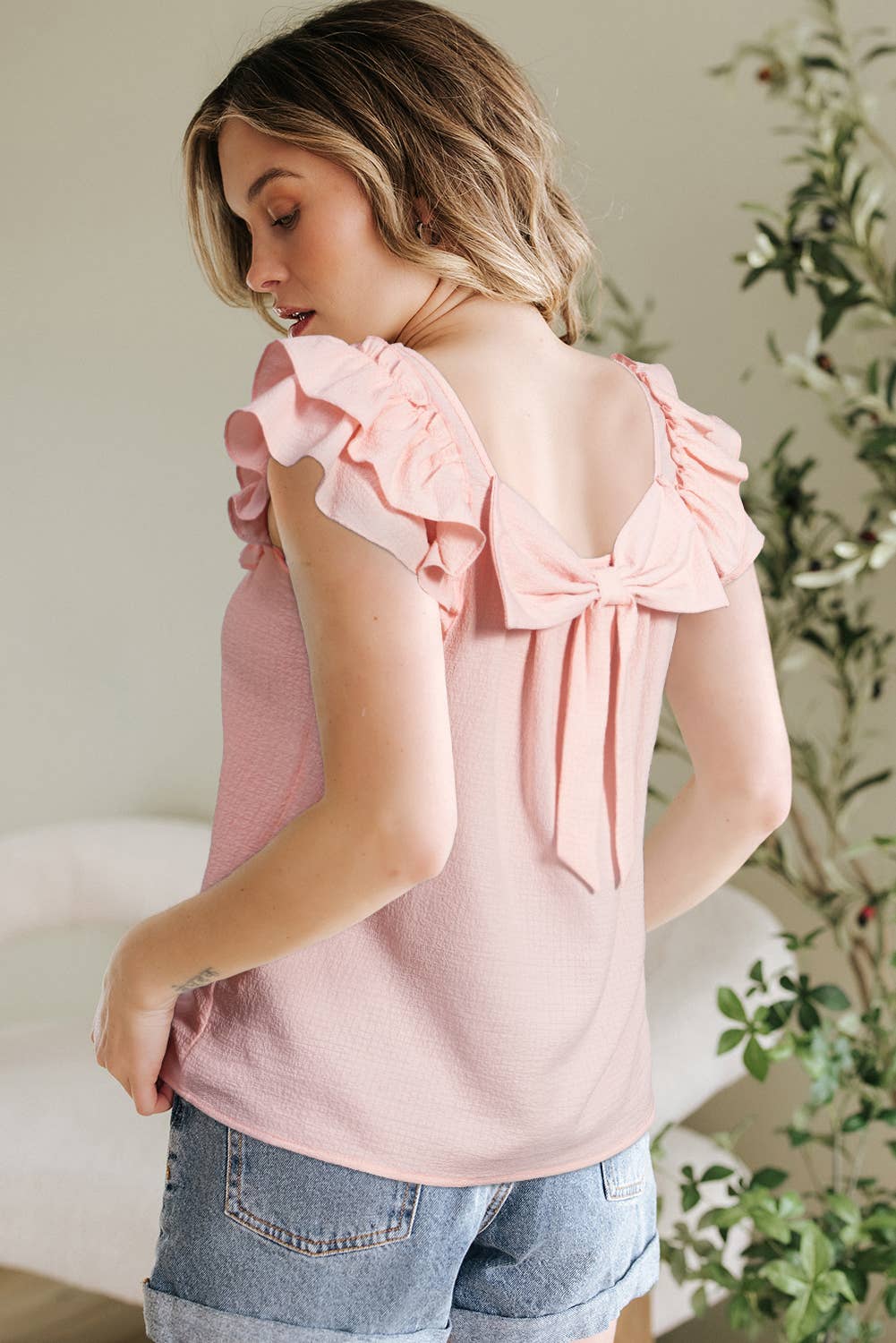 Textured Bow Knot Frilled Butterfly Sleeve Blouse | 3 Colors: Beau Blue / S