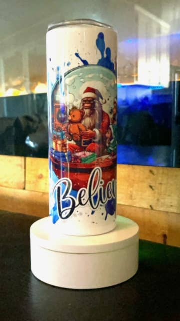 Santa Squatch Snow Globe Christmas scene tumbler 20 oz