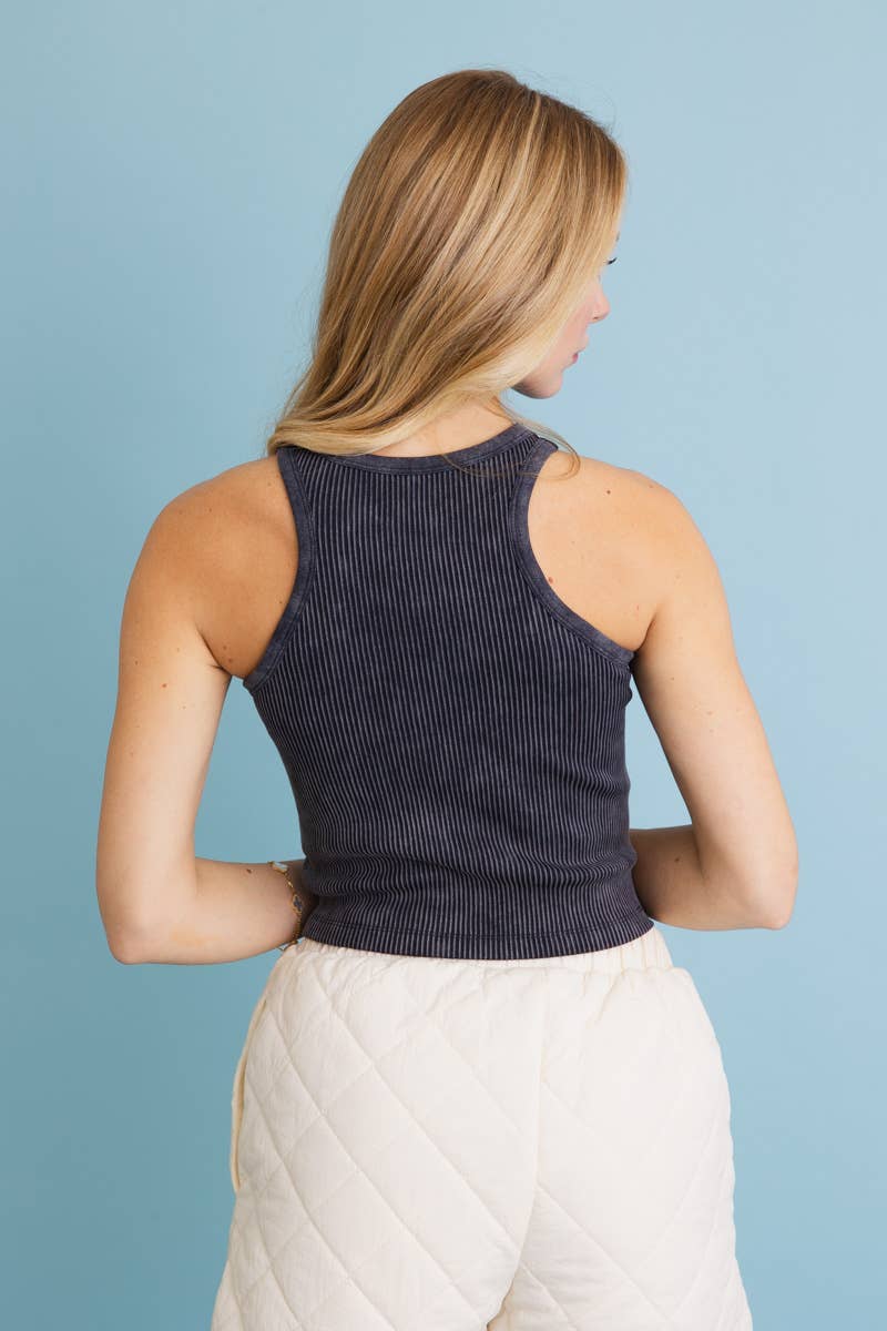 Classic Basic Washed Ribbed Tank Top: Black Prepack