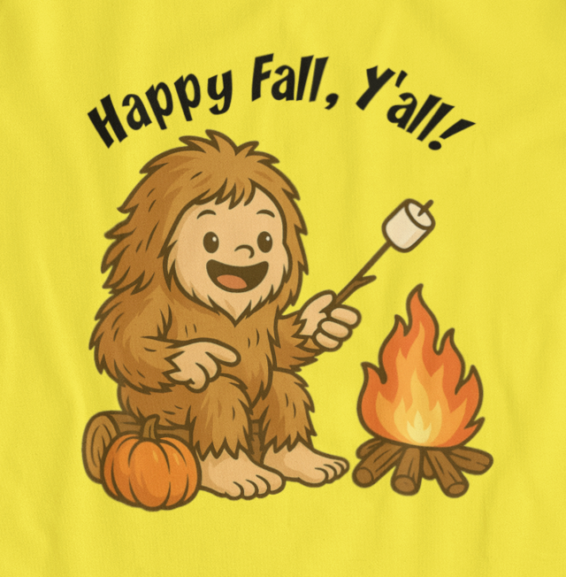 Happy Fall Y'all Bigfoot - youth/toddler shirt (yellow): Yellow / Youth LG