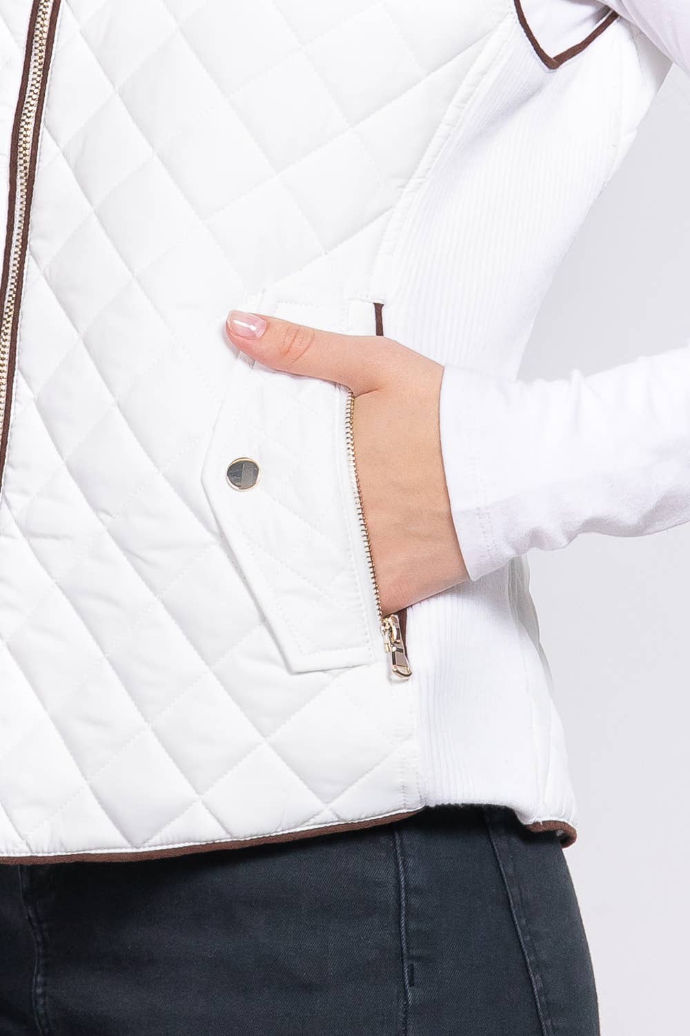 Suede Piping Quilted Padding Vest: NVY-navy / 2XL