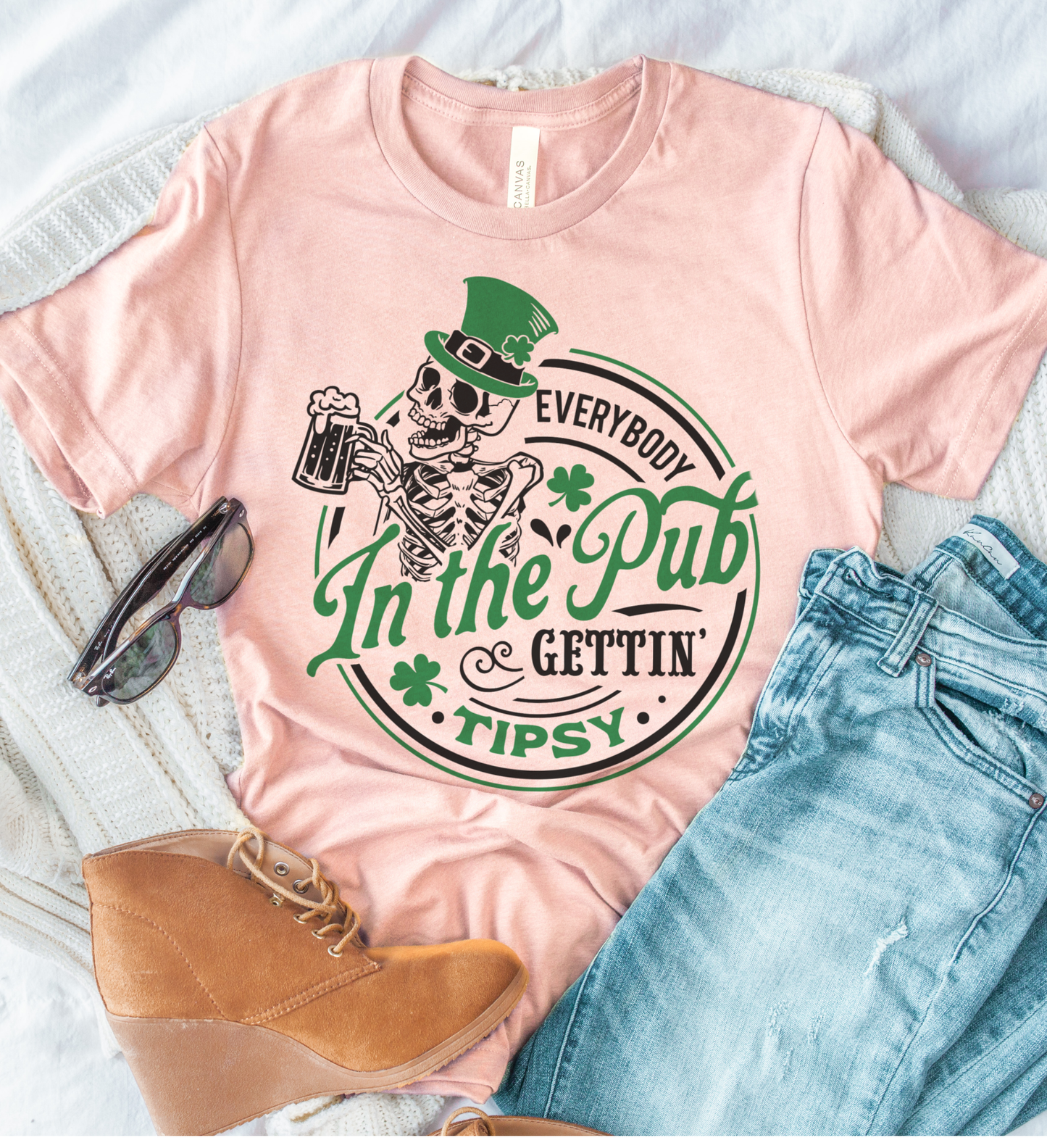 St. Pattys Everybody In The Pub Sublimation Tees: Citron / Small Unisex