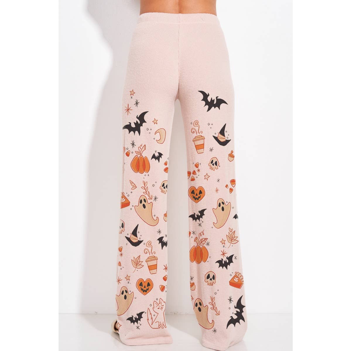 Halloween print rib Hoodie loungewear set p: IVORY / L