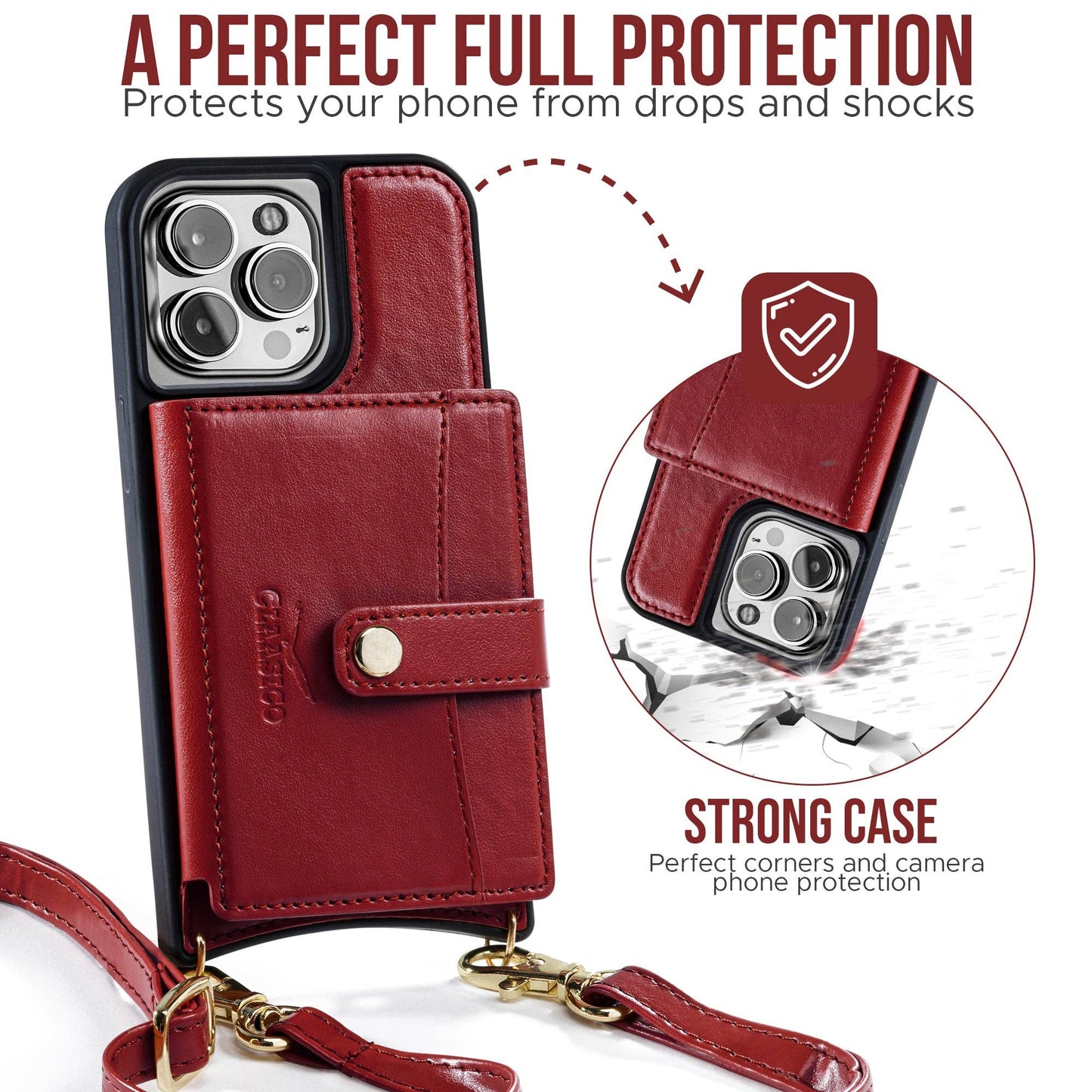 IPhone 13 - Crossbody Cell Phone Faux Leather Wallet w/Credi: Burgundy