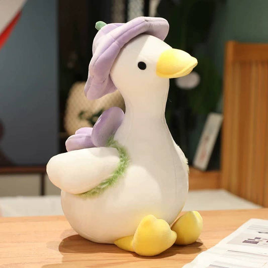 14" Sitting Duck with Hat Plush: Purple Hat