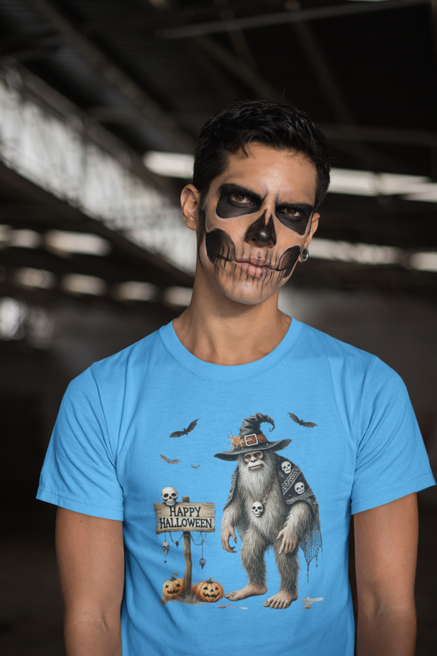 Witch Bigfoot Halloween tshirt (blue): XL