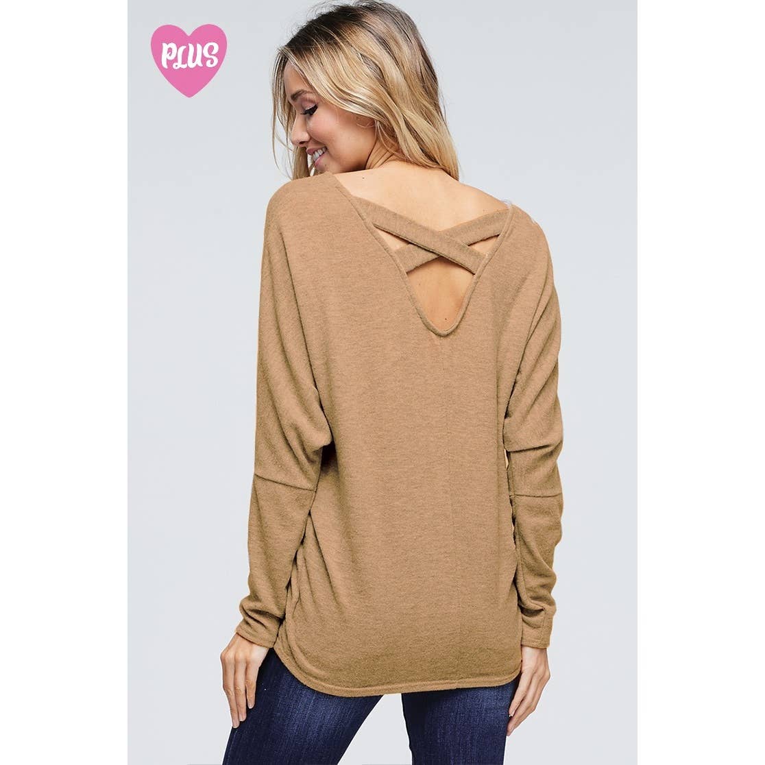 Plus size pumpkin allover print back lace up top: KHAKI / 1X