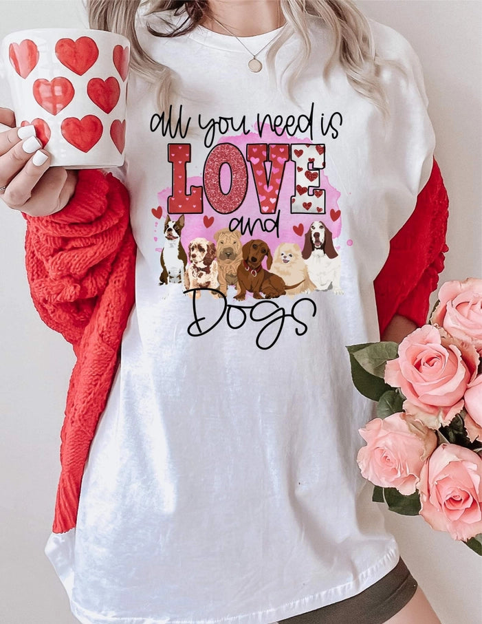 Love and Dogs White Valentine Everyday Graphic Tee