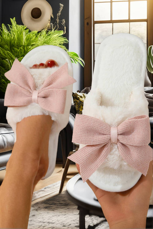 Bow Knot  Open Toe Plush Slippers