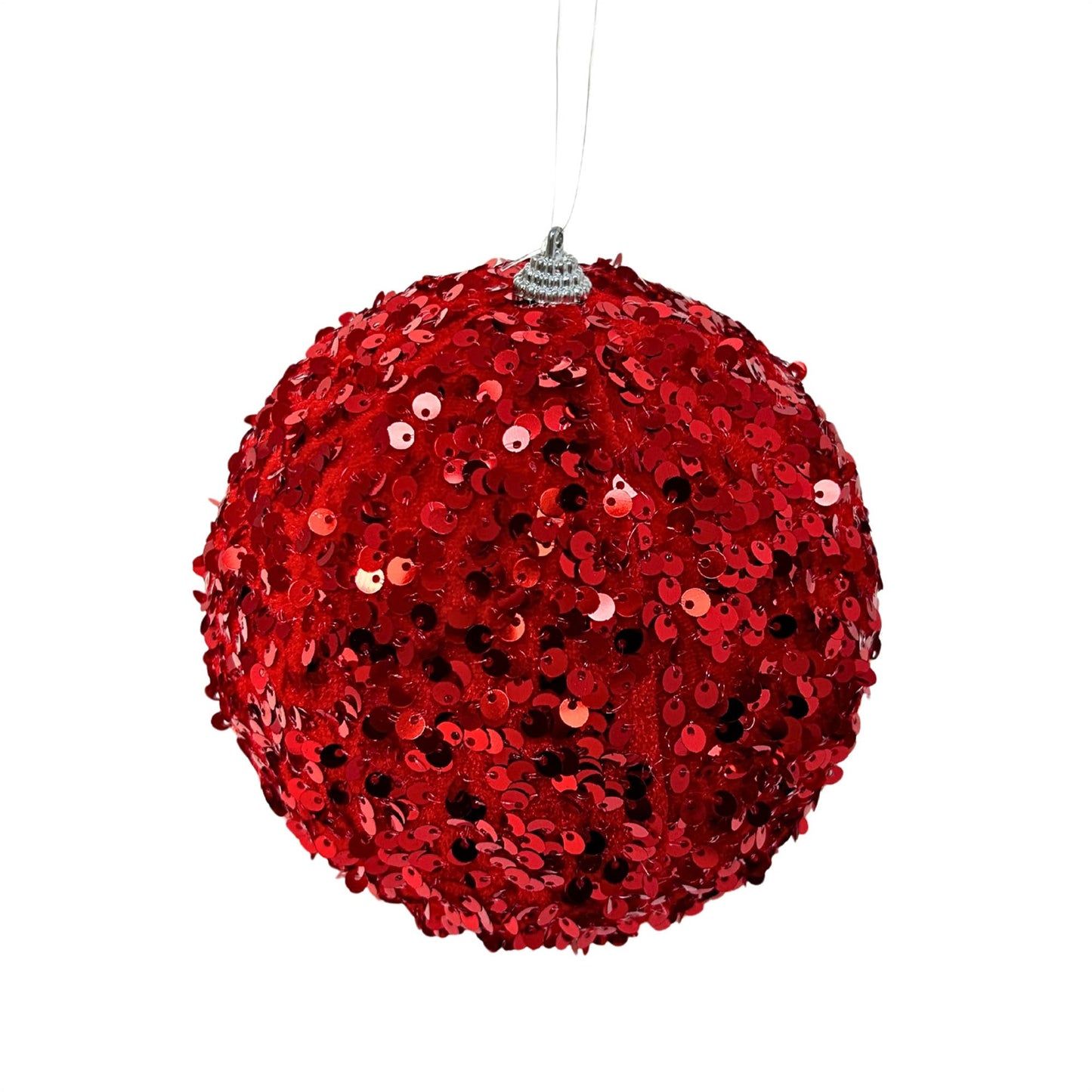 FABULOUS FUR SEQUIN BALL ORNAMENT - RED 6"