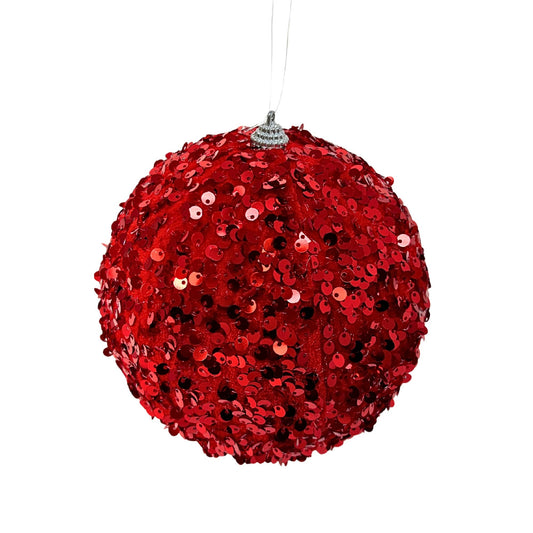 FABULOUS FUR SEQUIN BALL ORNAMENT - RED 6"