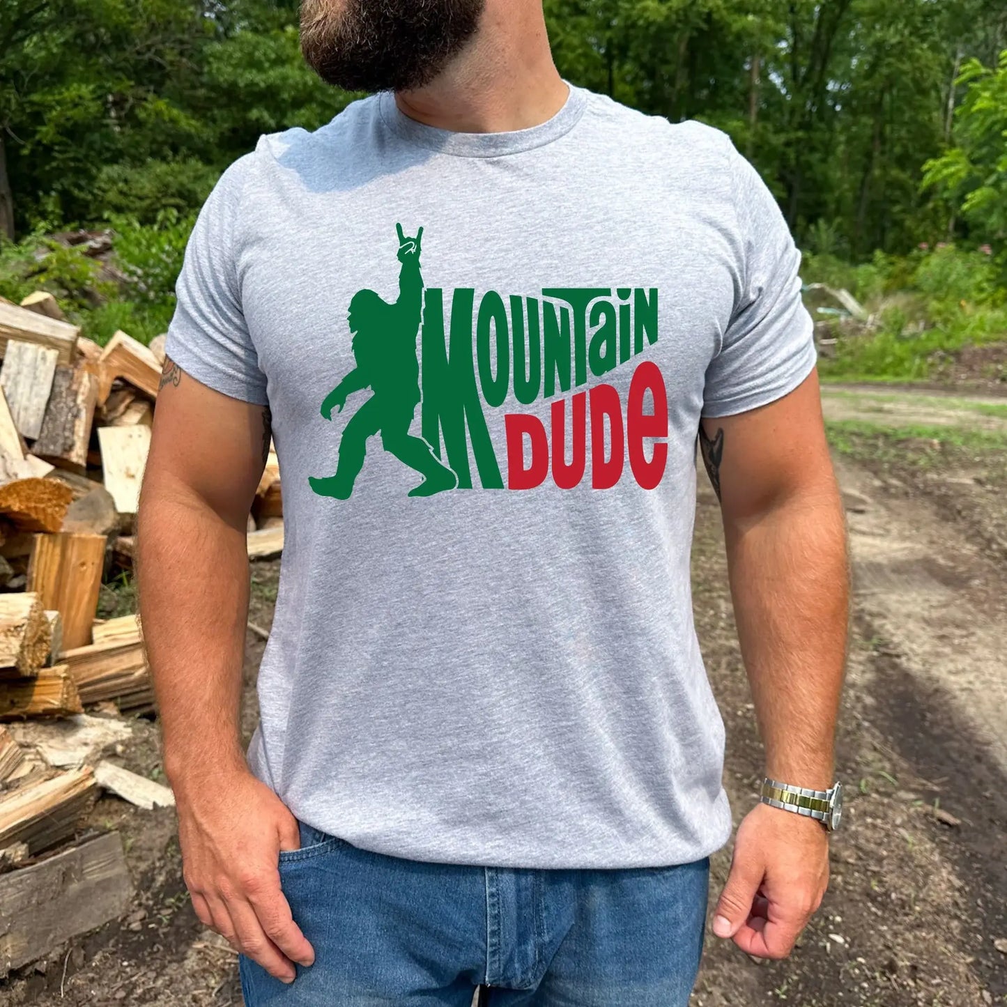 Mountain Dude Sasquatch Graphic Tee 294: Gildan Softstyle / Sport Grey / L