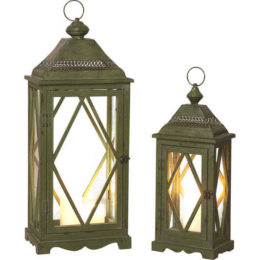 SALE Glass 30" Olive Green Spring Lanterns Set of 2