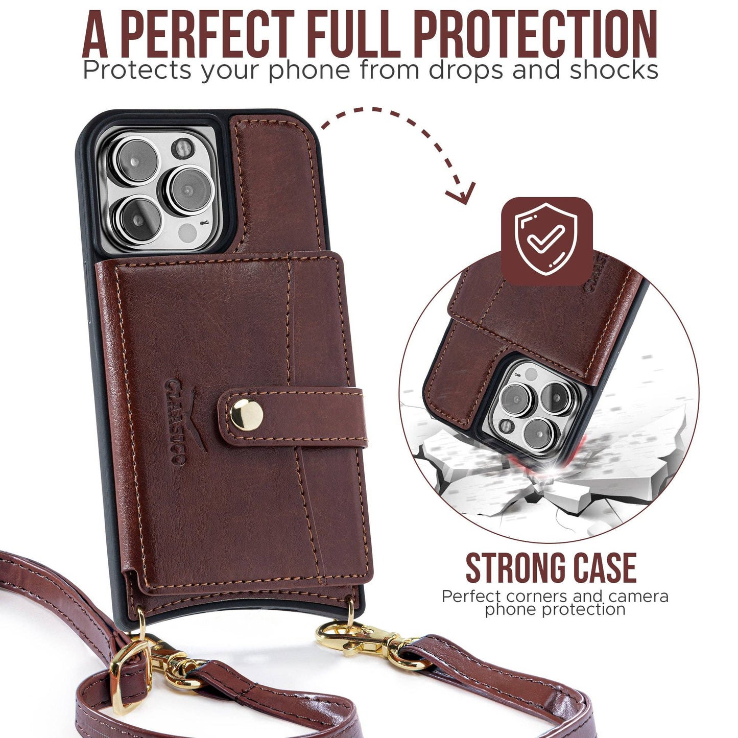 IPhone 13 - Crossbody Cell Phone Faux Leather Wallet w/Credi: Burgundy