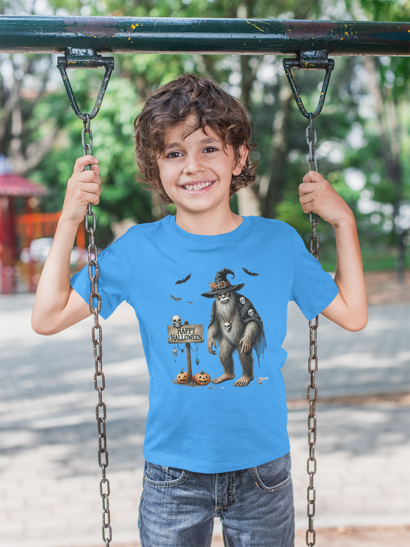 Witch Bigfoot Halloween tshirt (blue): LG