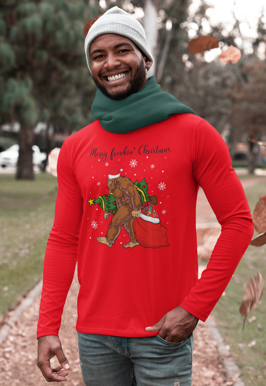 Bigfoot Merry Freakin' Christmas t-shirt (red): LG / Long sleeve