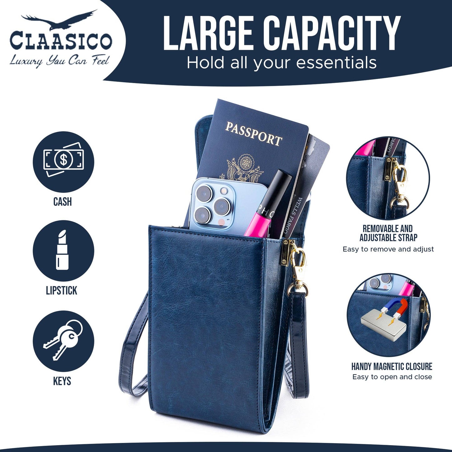 Crossbody Phone Wallet - Sleek and Compact Design: Nevy Blue
