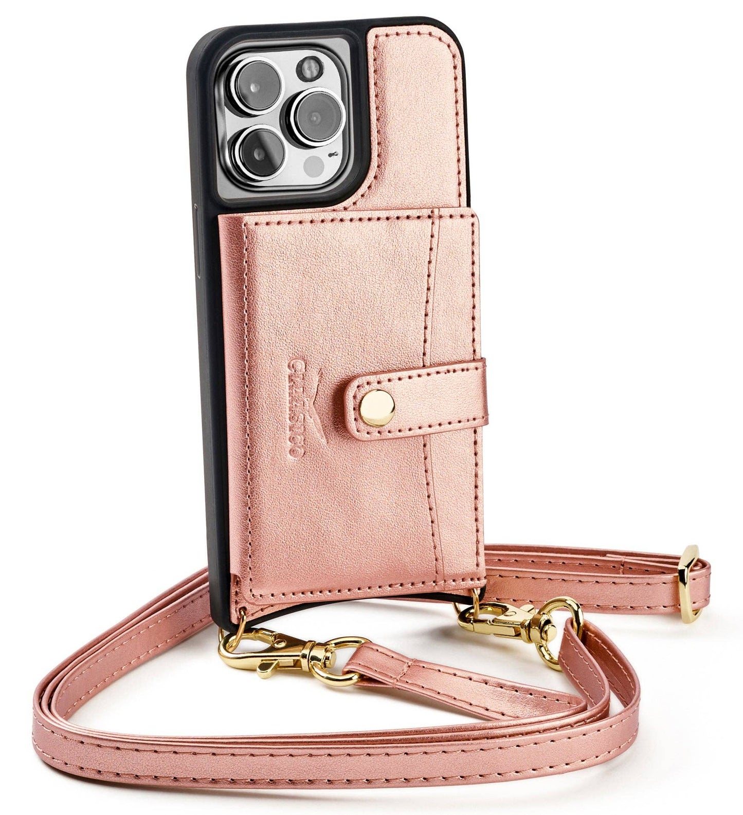 IPhone 13 - Crossbody Cell Phone Faux Leather Wallet w/Credi: Tan