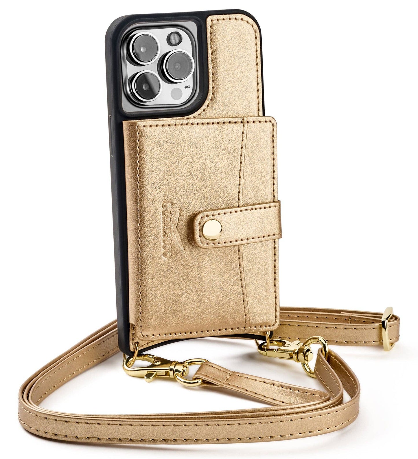 IPhone 13 - Crossbody Cell Phone Faux Leather Wallet w/Credi: Tan