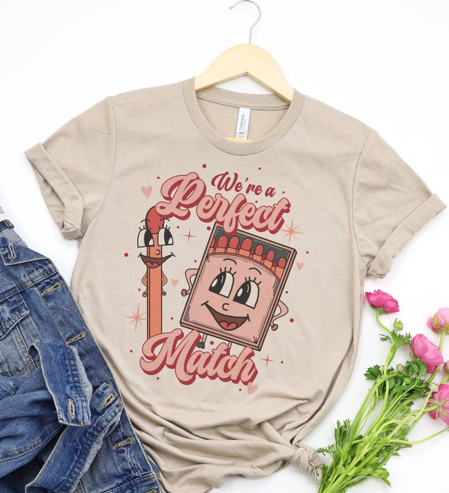 Perfect match and matchbox valentineTee  by Party On Designs: Peach / XL Unisex