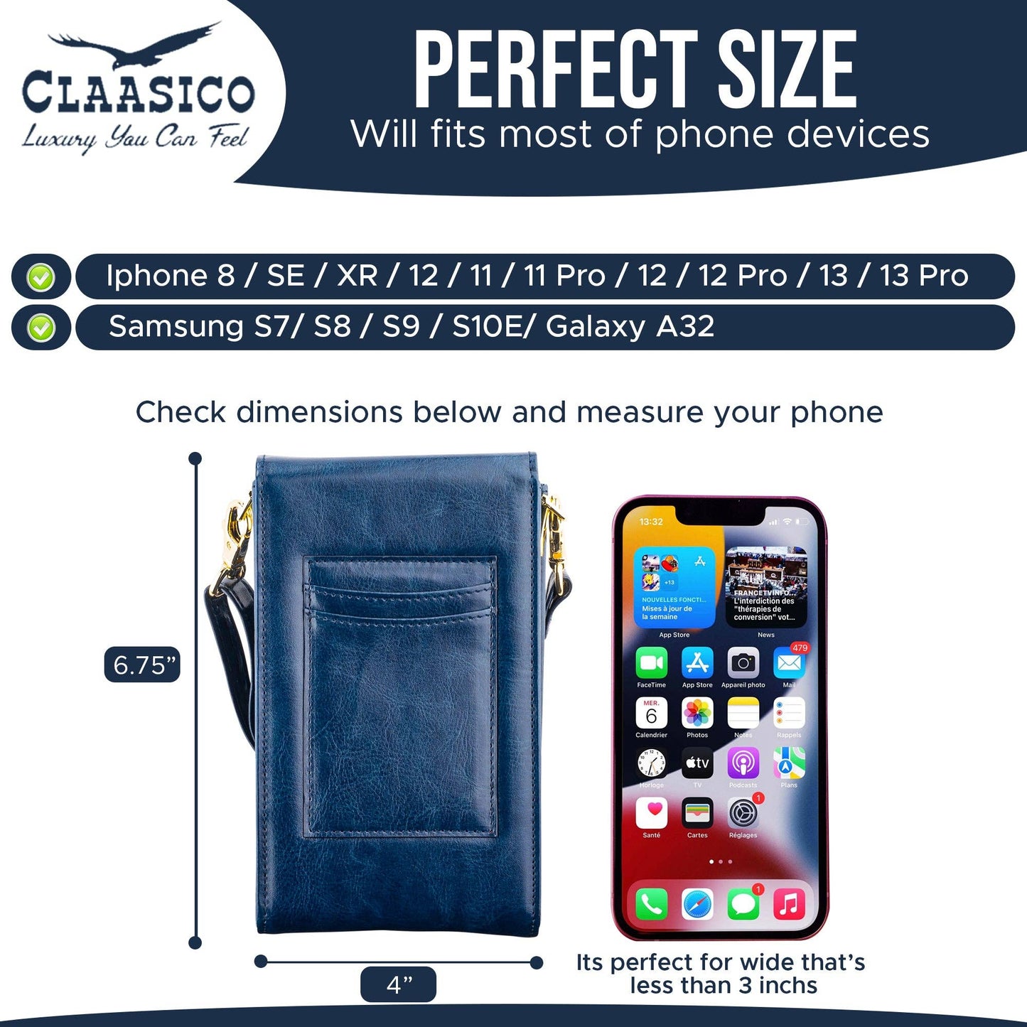 Crossbody Phone Wallet - Sleek and Compact Design: Nevy Blue