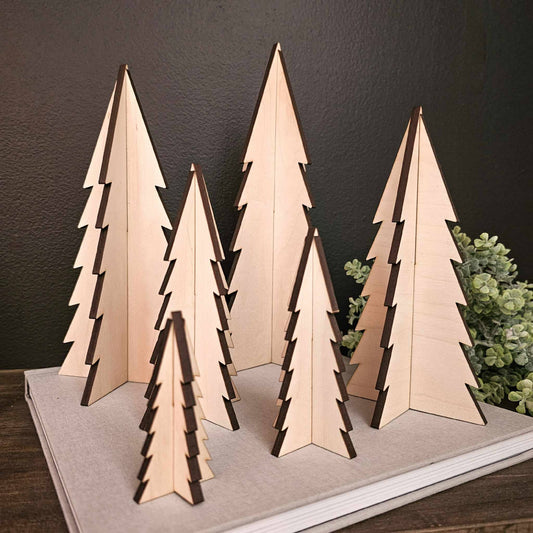 Wood 3D Blank Unfinished Trees Holiday Christmas Decor Craft: 3"