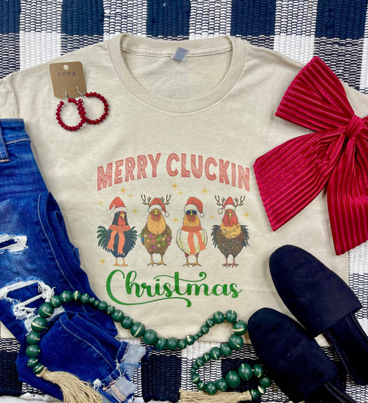 Merry. Cluckin Christmas (T-Shirt): Ash Gray / XL