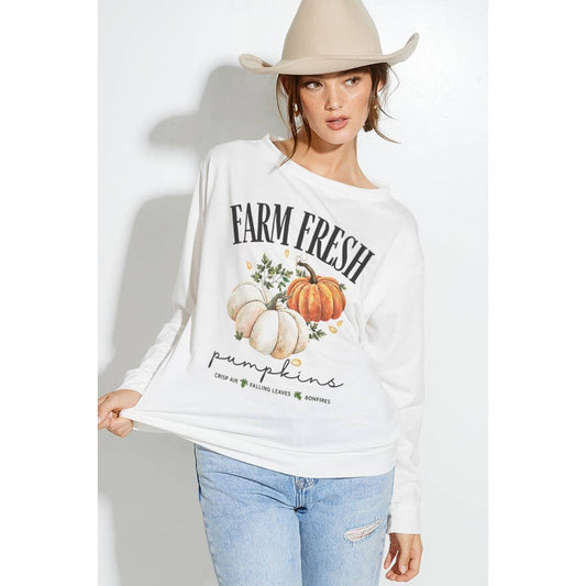 Fall pumpkin print french terry sweatshirt: IVORY / L