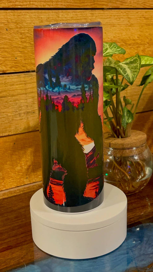 Bigfoot sunset tumbler 20 oz stainless steel with straw