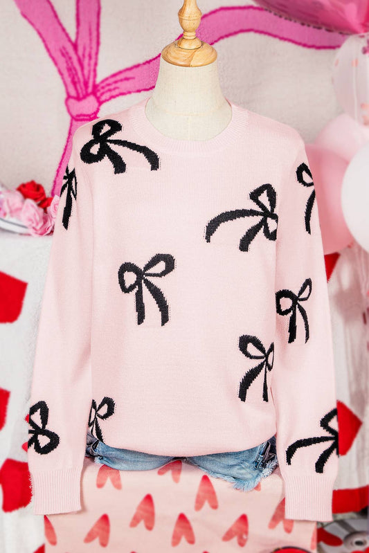 Bow Pattern Knitted Loose Fit Valentine Sweater