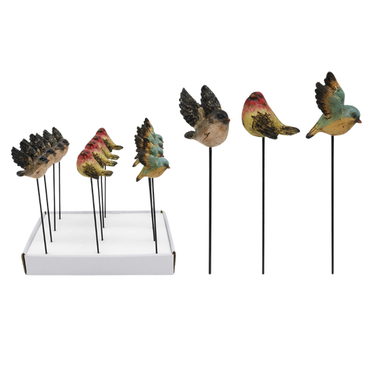 Transpac Res Colored Birds Picks In PDQ S/12 Spring Décor