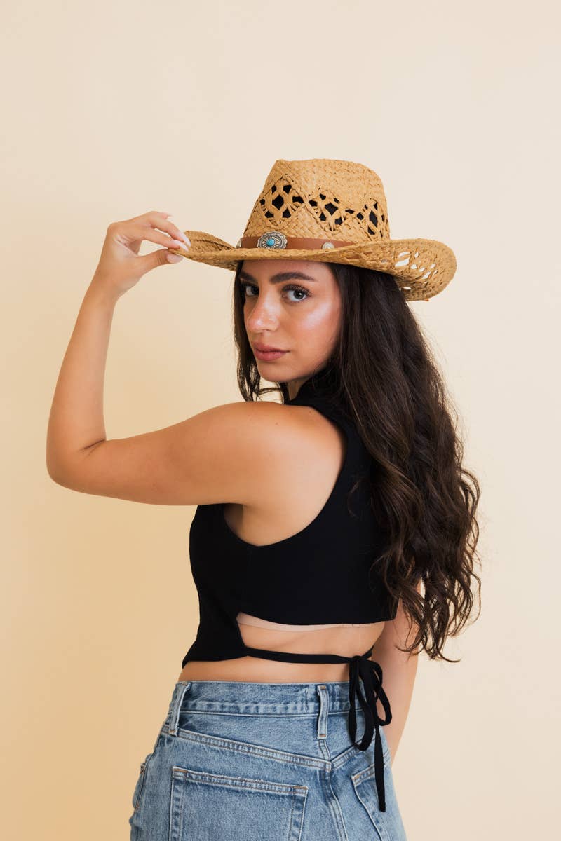Eco Friendly Western Girl Woven Raffia Cowboy Hat 🤠