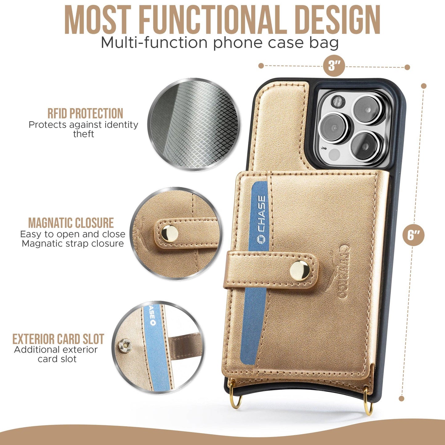 IPhone 13 - Crossbody Cell Phone Faux Leather Wallet w/Credi: Coffee