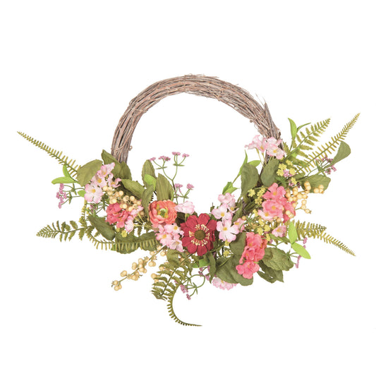 SALE Fabric/Canvas 24" Spring Twig and Bright Blooms Wreath
