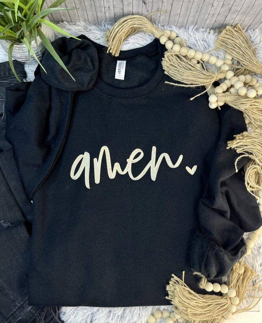 Amen Embroidered Sweatshirt: Gildan Black Sweatshirt / Medium