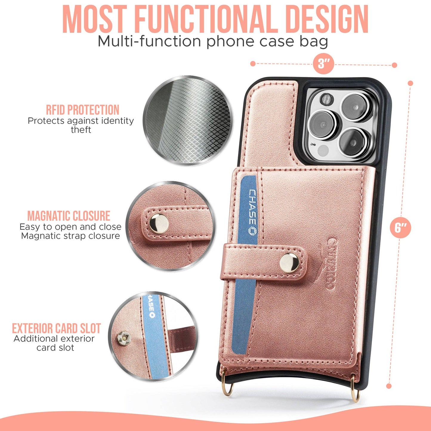 IPhone 13 - Crossbody Cell Phone Faux Leather Wallet w/Credi: Coffee