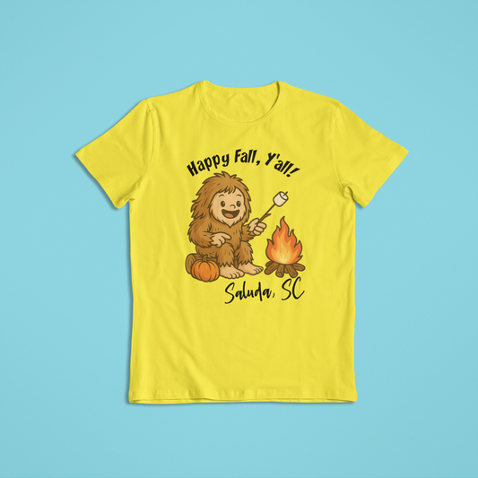 Happy Fall Y'all Bigfoot - youth/toddler shirt (yellow): Yellow / Youth SM