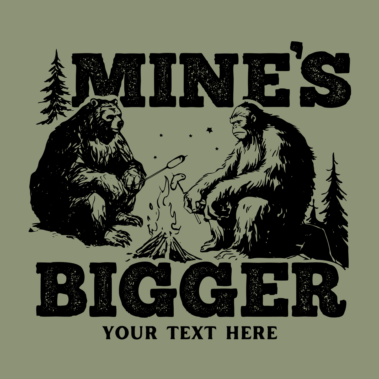 Mine’s Bigger Campfire Graphic Tee 291: Gildan Softstyle / Military / XL