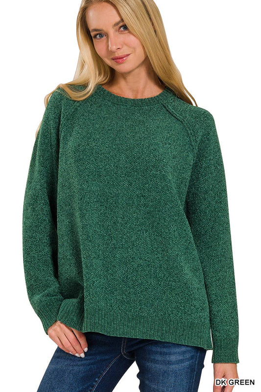 Raglan Chenille Sweater: DK GREEN / 2-2-2 (S-M-L)