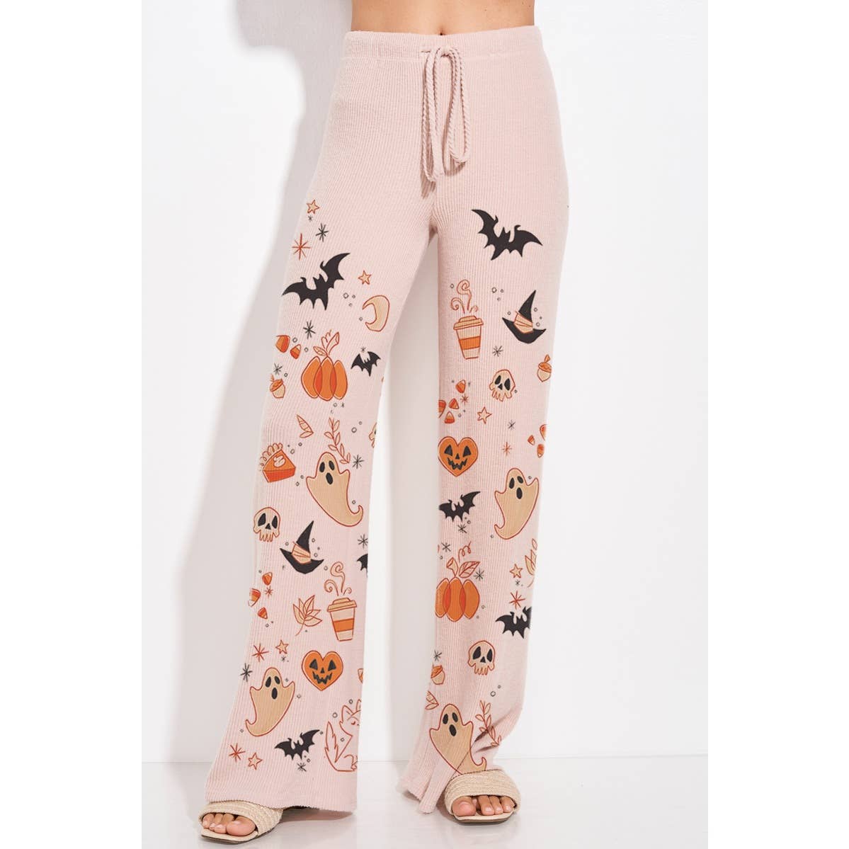 Halloween print rib Hoodie loungewear set  p: IVORY / S